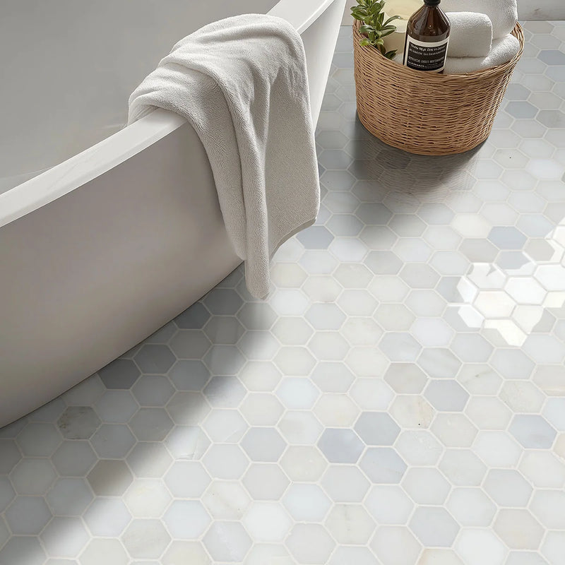 Greecian White 2 Hexagon Pattern Polished Marble Mosaic Tile