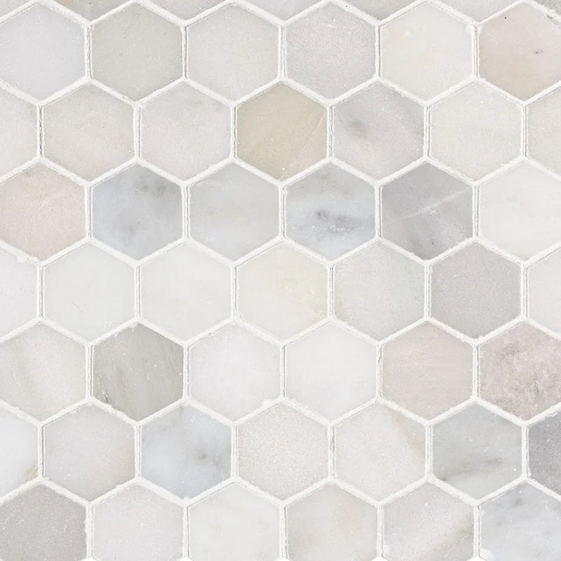 Greecian White 2 Hexagon Pattern Polished Marble Mosaic Tile