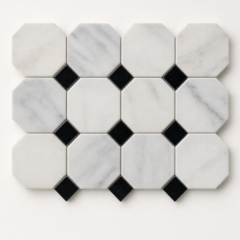 Greecian White 2x2 Octagon Polished Marble Mosaic Tile close-up