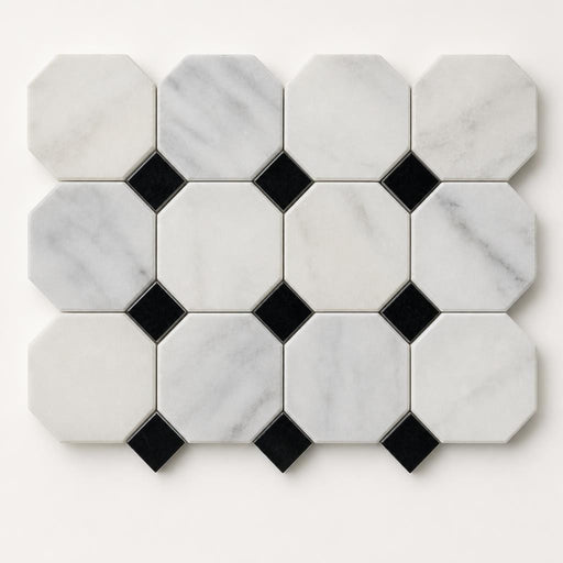 Greecian White 2x2 Octagon Polished Marble Mosaic Tile close-up