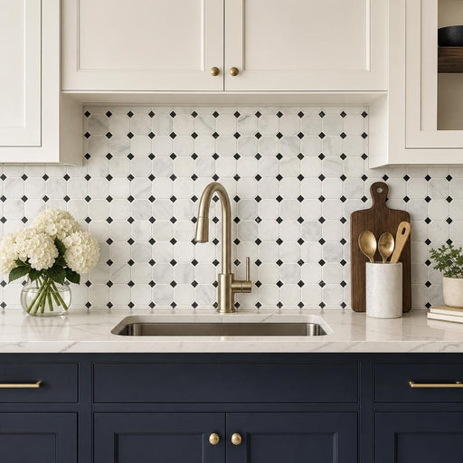 Greecian White 2x2 Octagon Polished Marble Mosaic Tile — Kitchen backsplash