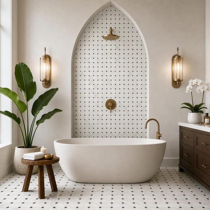 Greecian White 2x2 Octagon Polished Marble Mosaic Tile — Spa spa interior