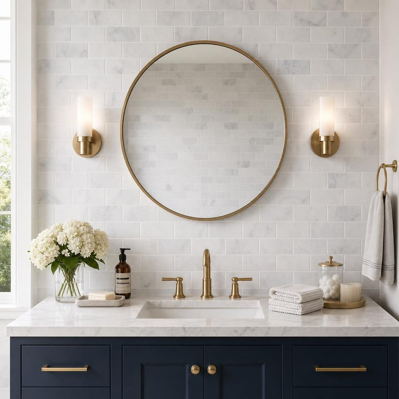 Greecian White 3x6 Polished Marble Subway Tile — Bathroom wall