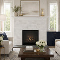 Greecian White 3x6 Polished Marble Subway Tile — Living Room fireplace surround