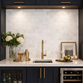 Greecian White 3x6 Polished Marble Subway Tile — Wet Bar backsplash