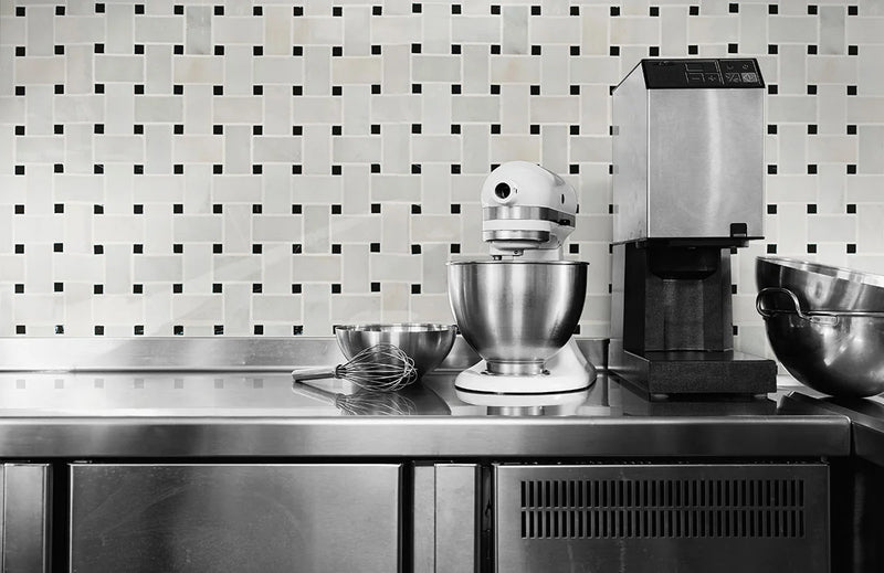 Greecian White Basketweave Polished Marble Mosaic Tile