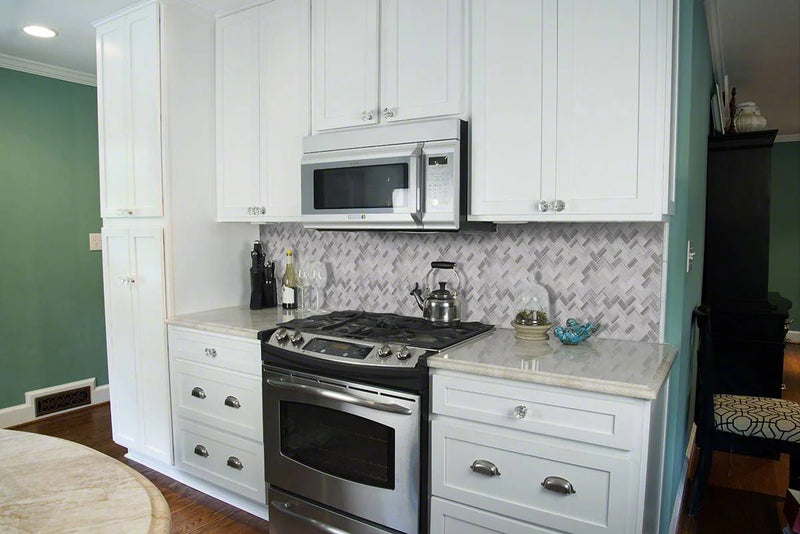 Greecian White Herringbone Polished Marble Mosaic Tile