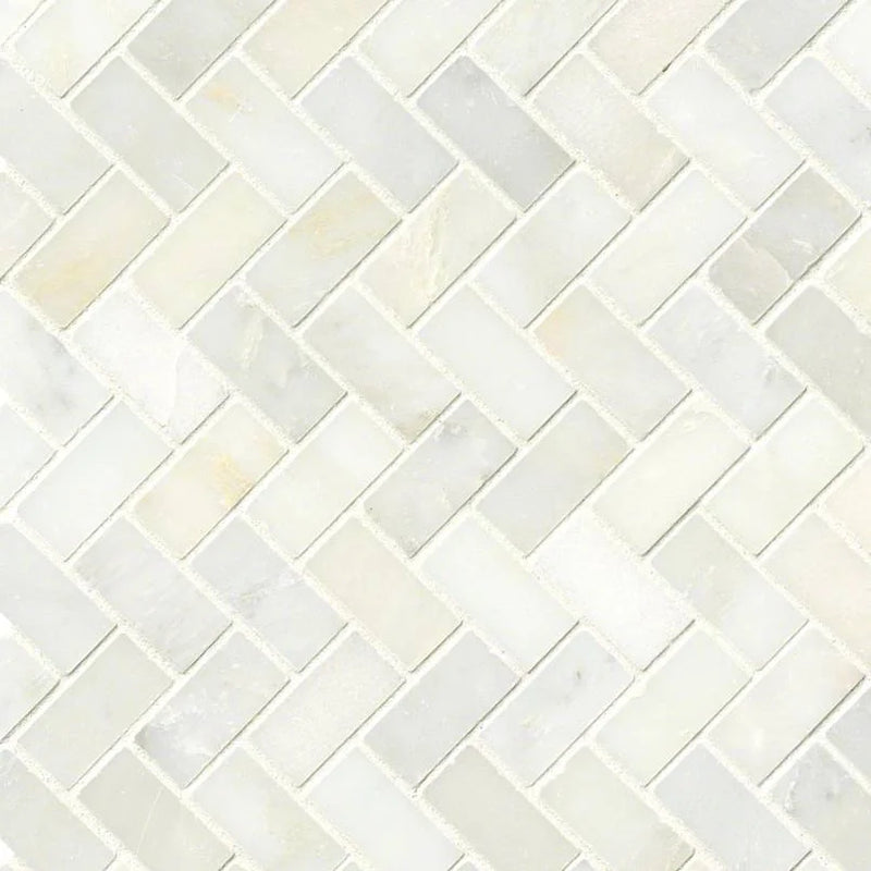Greecian White Herringbone Polished Marble Mosaic Tile