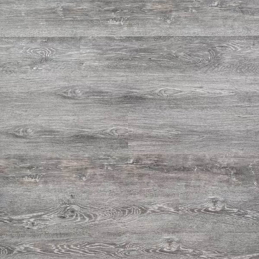 Grey 48x7 vinyl flooring with a weathered wood grain pattern and visible plank seams.