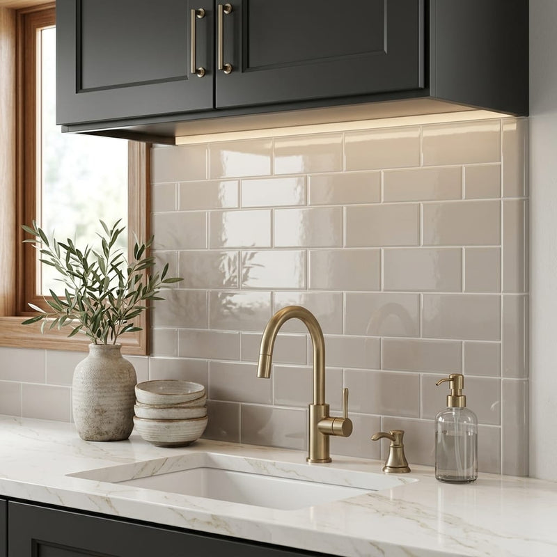 H Line Pumice Glossy 3x6 Ceramic Tile — Kitchen backsplash edge