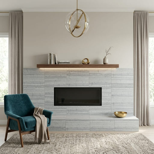 Haisa Blue 12x24 Honed Stone Marble & Dolomite Tile — Living Room fireplace surround