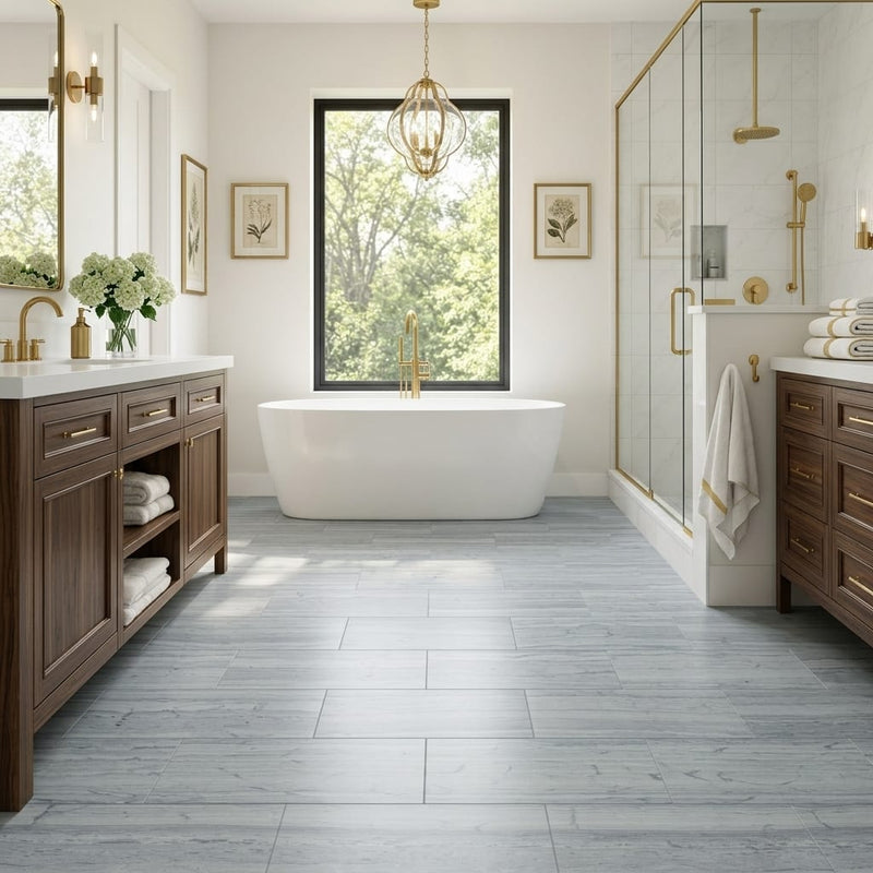 Haisa Blue 12x24 Honed Stone Marble & Dolomite Tile — Primary Bath floor