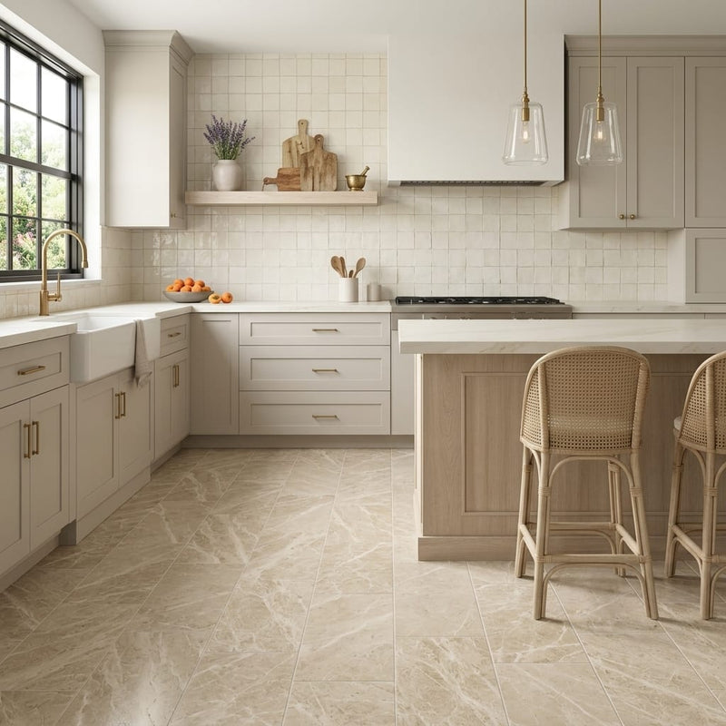 Haisa Light (White Wood) Limestone 12x24 Honed Tile — Kitchen floor