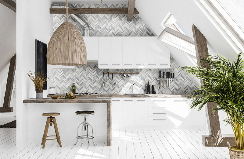 Harlow Chevron Pattern Glass Stone Blend Mosaic Tile