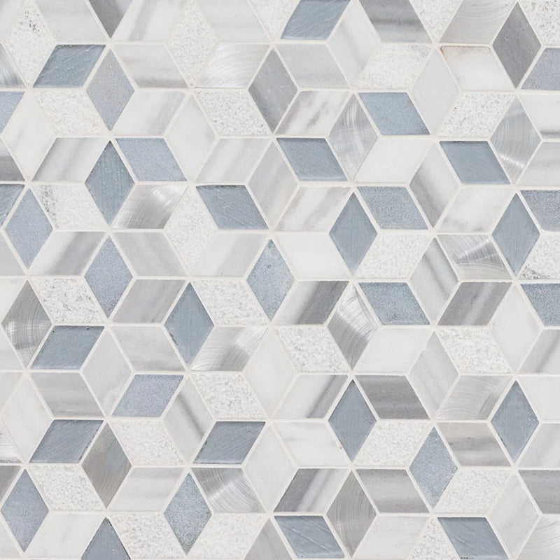 Harlow Cube Pattern Glass Stone Blend Mosaic Tile