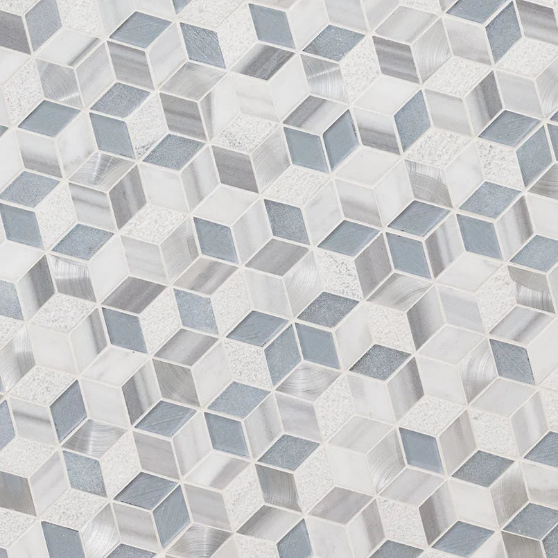 Harlow Cube Pattern Glass Stone Blend Mosaic Tile — Solidshape
