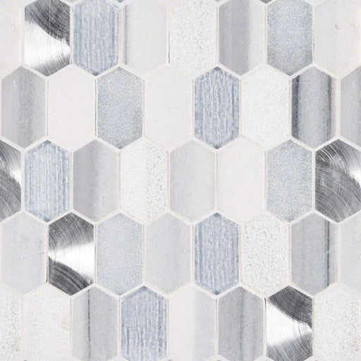 Harlow Picket Pattern Glass Stone Metal Blend Mosaic Tile