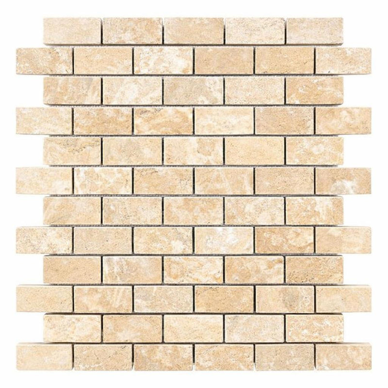 Durango / Paredon (Mexican) - Cross Cut Durango Travertine 1x2 Tumbled Travertine Brick Joint Mosaic Brick Mosaic
