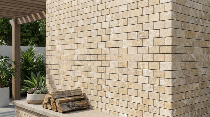 Durango / Paredon (Mexican) - Cross Cut Durango Travertine 1x2 Tumbled Travertine Brick Joint Mosaic Brick Mosaic
