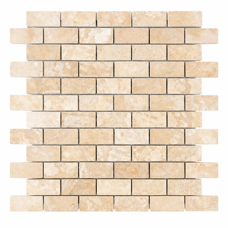 Durango / Paredon (Mexican) - Cross Cut Durango Travertine 1x2 Tumbled Travertine Diamond / Rhomboid Mosaic