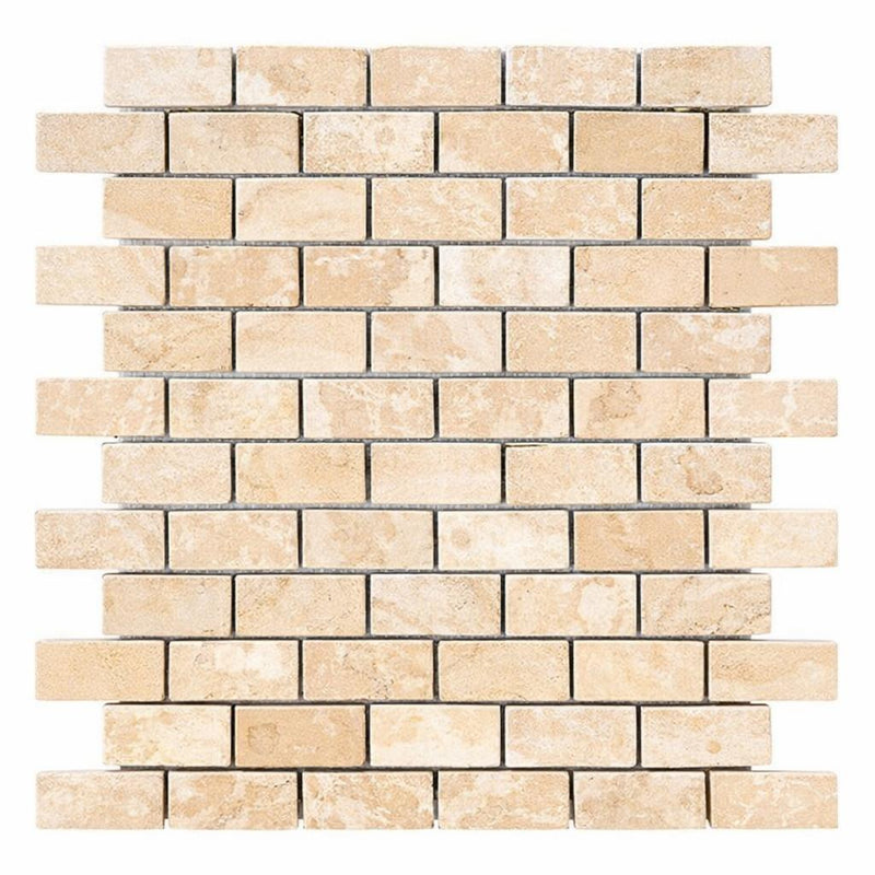 Durango / Paredon (Mexican) - Cross Cut Durango Travertine 1x2 Tumbled Travertine Herringbone Mosaic