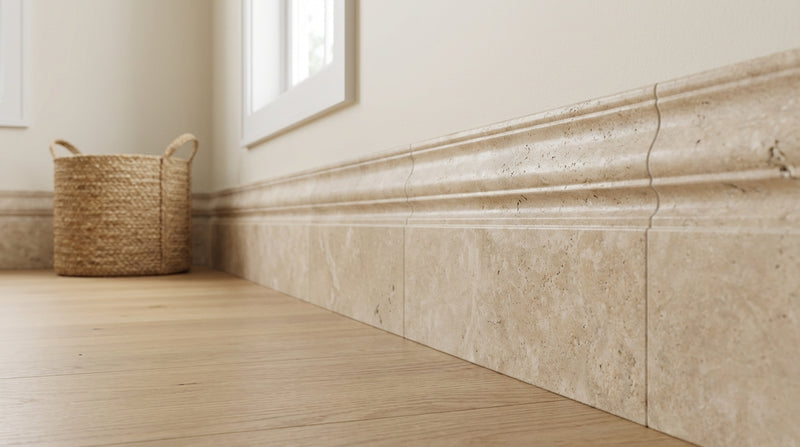 Ivory / Light Travertine 5x12 Cream Honed Tile Baseboard Trim