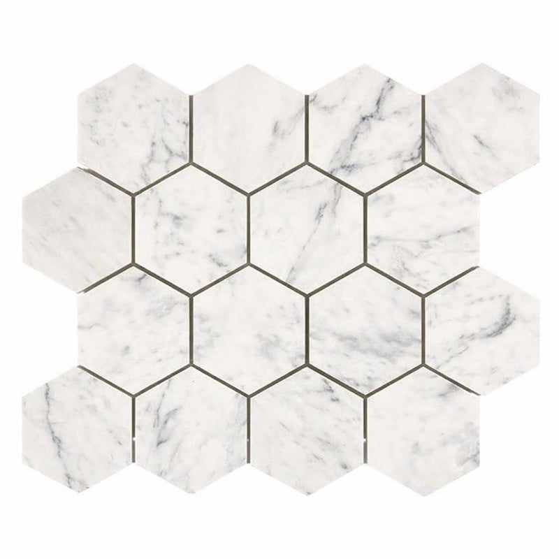 Carrara White (Italian) Marble 3x3 Honed Hexagon Mosaic