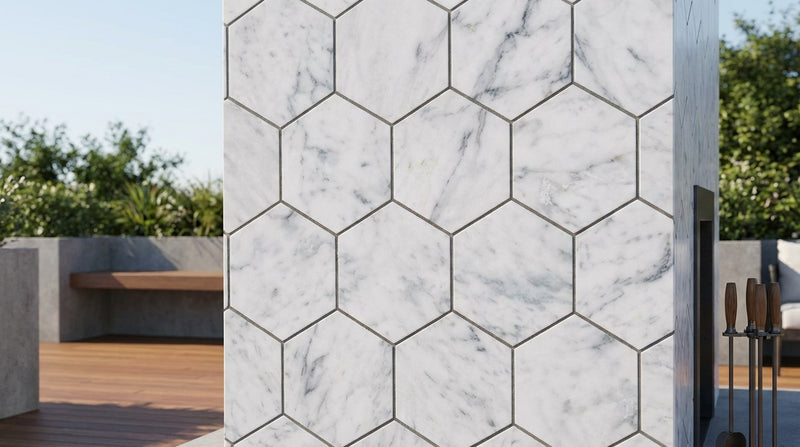 Carrara White (Italian) Marble 3x3 Honed Hexagon Mosaic