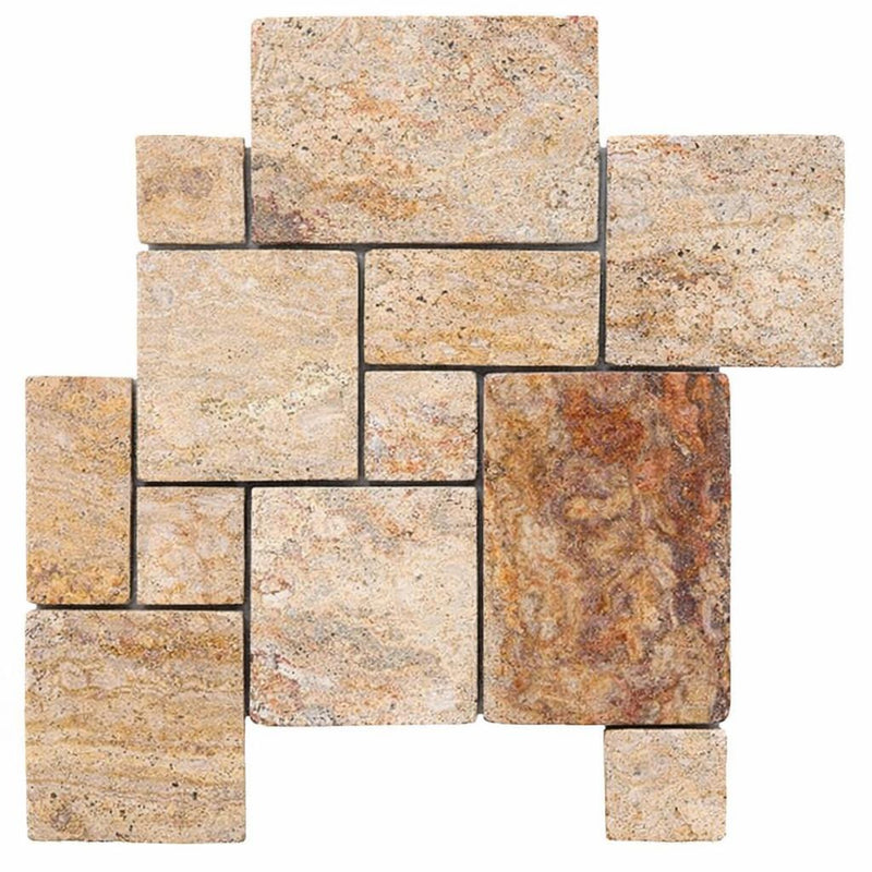 Scabos Travertine Roman (MIDI Versailles) Pattern Unfilled, Brushed & Chiseled Travertine Tile