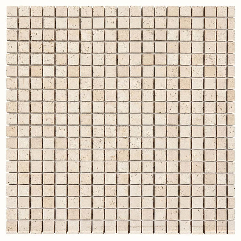 Ivory / Light Travertine 5/8x5/8 Cream Tumbled Mosaic