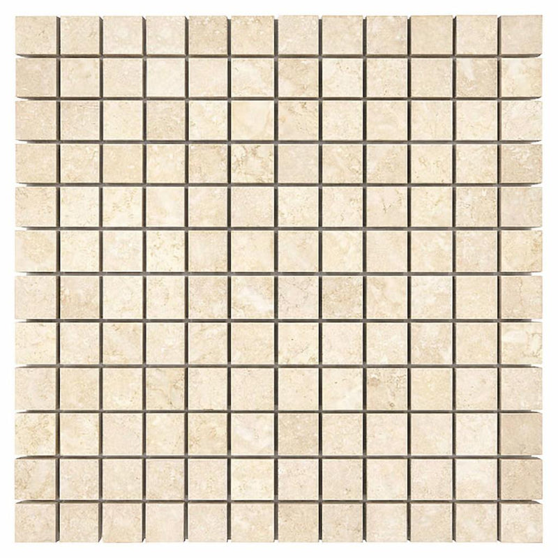 Ivory / Light Travertine 1x1 Cream Tumbled Mosaic