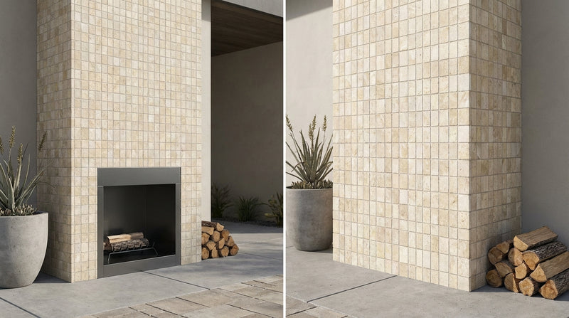 Ivory / Light Travertine 1x1 Cream Tumbled Mosaic