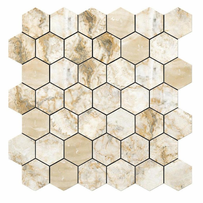 Latravonya Travertine 2x2 Filled & Honed Travertine Hexagon Mosaic