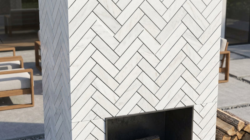 Thassos White (Greek) Marble 1x4 Honed Herringbone Mosaic
