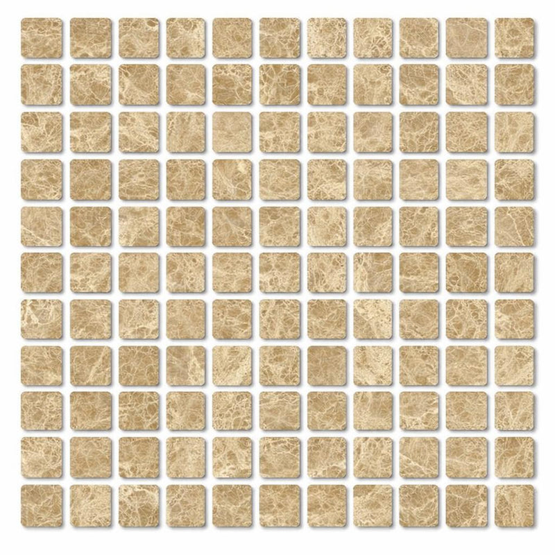 Emperador Light Marble 1x1 Tumbled Mosaic