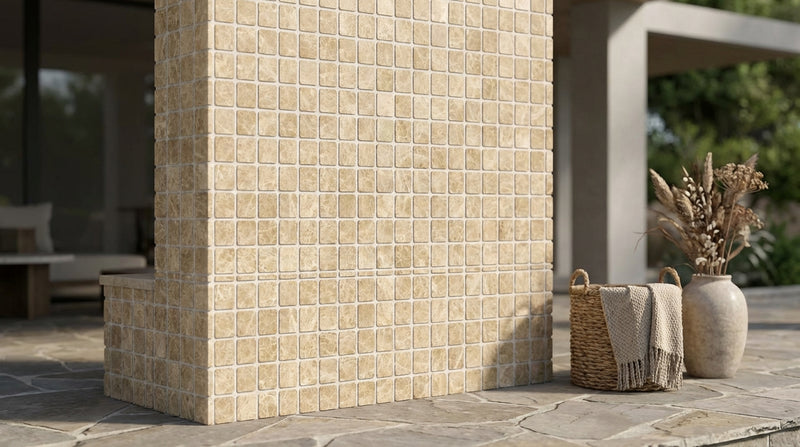 Emperador Light Marble 1x1 Tumbled Mosaic
