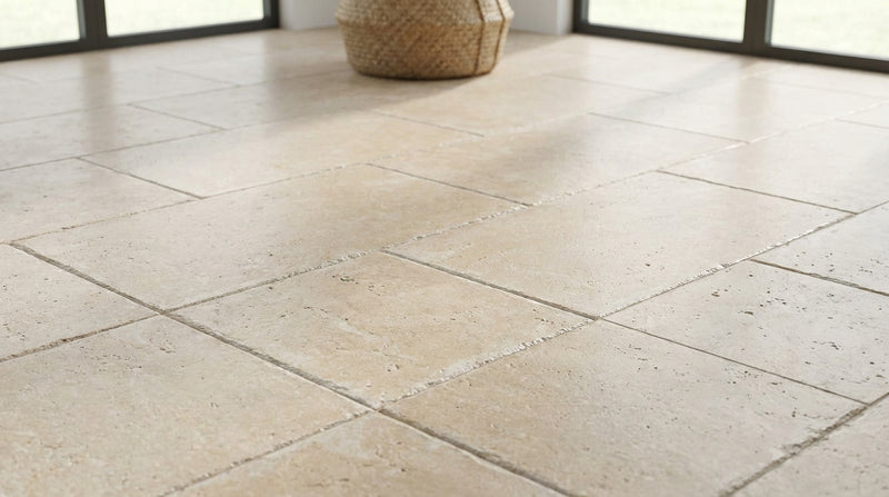 Ivory / Light Travertine 8x16 Cream Unfilled, Brushed & Chiseled Tile