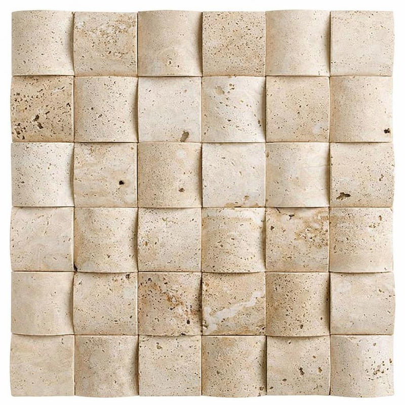 Ivory / Light Travertine 2x2 Cream Round-Faced (CNC-Arched / Wavy) Mosaic