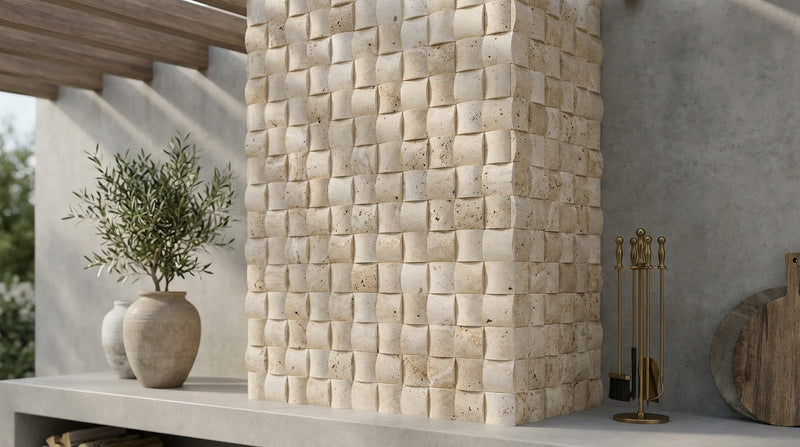 Ivory / Light Travertine 2x2 Cream Round-Faced (CNC-Arched / Wavy) Mosaic