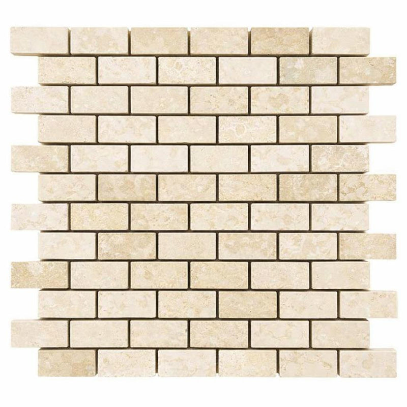 Ivory / Light Travertine 1x2 Cream Tumbled Brick Joint Mosaic Brick Mosaic