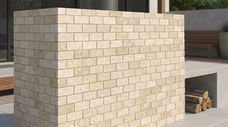 Ivory / Light Travertine 1x2 Cream Tumbled Brick Joint Mosaic Brick Mosaic
