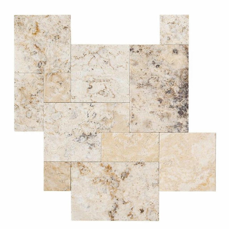 Valencia Travertine Versailles Pattern Unfilled, Brushed & Chiseled Travertine Tile