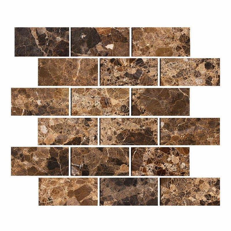 Emperador Dark (Spanish) Marble 2x4 Polished Brick Joint Mosaic Straight-Edged Brick Mosaic