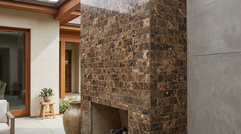 Emperador Dark (Spanish) Marble 2x4 Polished Brick Joint Mosaic Straight-Edged Brick Mosaic