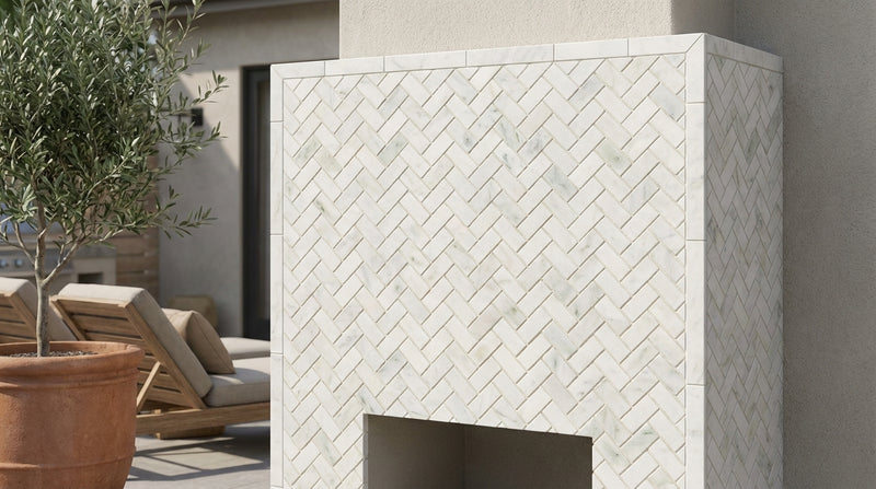 Calacatta Oliva Marble 1x2 Honed Herringbone Mosaic