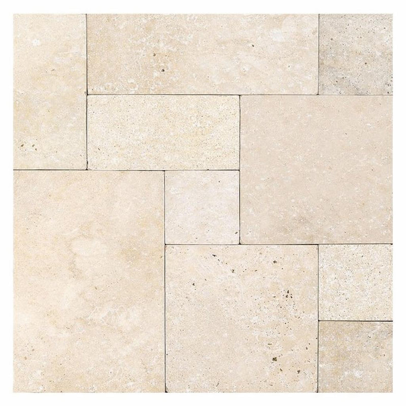 Ivory / Light Ivory Travertine Versailles Pattern Cream Tumbled Paver