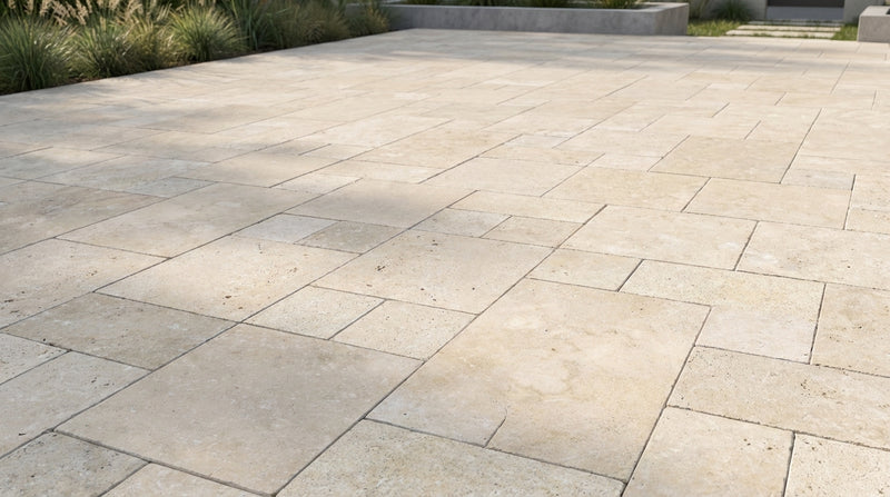 Ivory / Light Ivory Travertine Versailles Pattern Cream Tumbled Paver