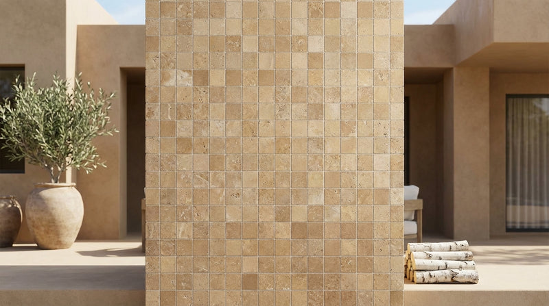 Noce (Antalya) Travertine 2x2 Tumbled Travertine Mosaic