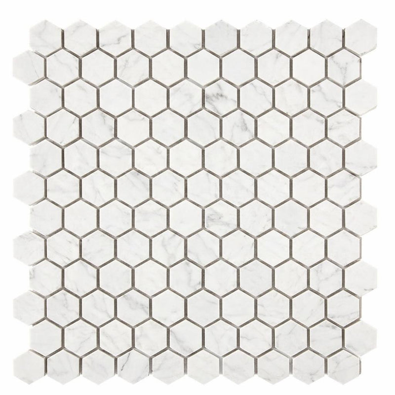 Carrara White (Italian) Marble 1x1 Honed Hexagon Mosaic