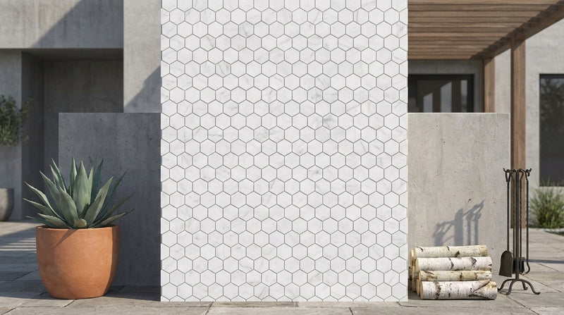 Carrara White (Italian) Marble 1x1 Honed Hexagon Mosaic